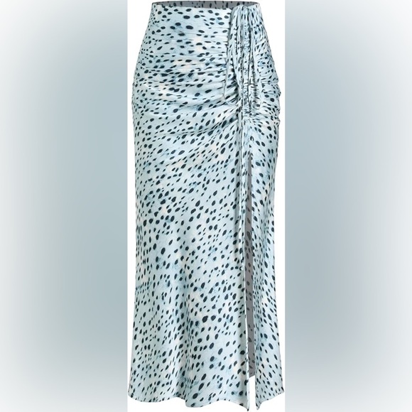 CIDER‎ Blue Spot Leopard Print Drawstring Split Maxi Skirt Large - Picture 1 of 10